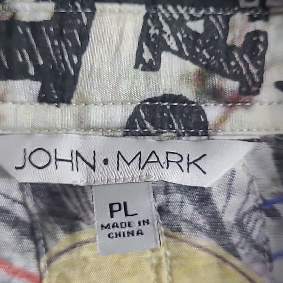 John . Mark Colorful Paris Print Button-Up Shirt  Light Party Vacation Size L/P - Picture 2 of 8